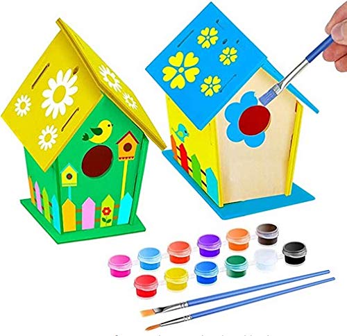 N\O Miystn Casita Pajaros Exterior, Mini Pajarera de Madera, Casa Pajaros Usado para Educativo Woodcraft Rompecabezas de Juguete DIY Kit (2 Piezas, Casita para Pájaros)