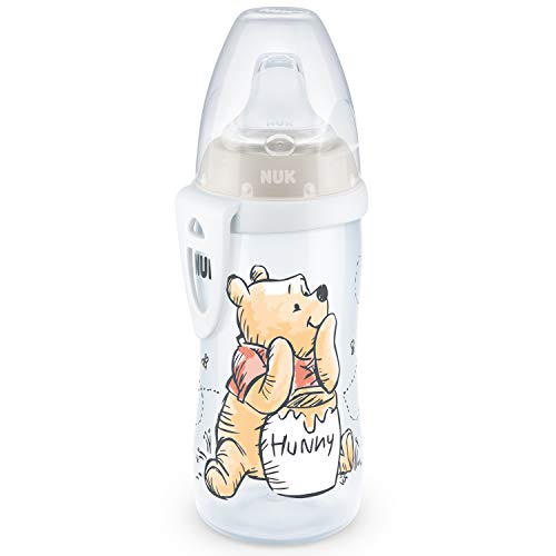 NUK Active Cup - Vaso para aprender a beber (12 meses, boquilla antigoteo, clip y tapa protectora, sin BPA, 300 ml), diseño de Winnie the Pooh de Disney, color blanco