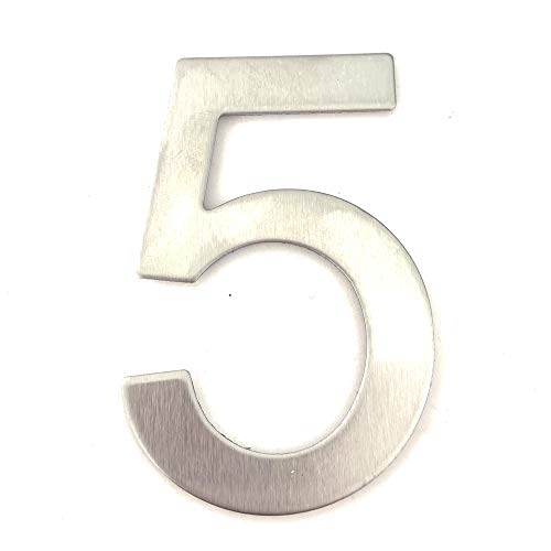 Número y letra de la calle, número de la puerta o número de la casa, de acero inoxidable Plata brillante, con soporte adhesivo, de 76 mm de altura (5)