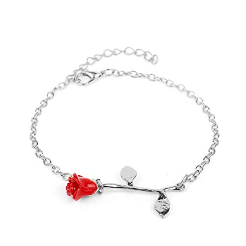 Ogquaton Pulsera de calidad superior rosa Regalos para mujeres Regalos para mamá La bella y la bestia Joyería Pulsera de oro rosa, Plata