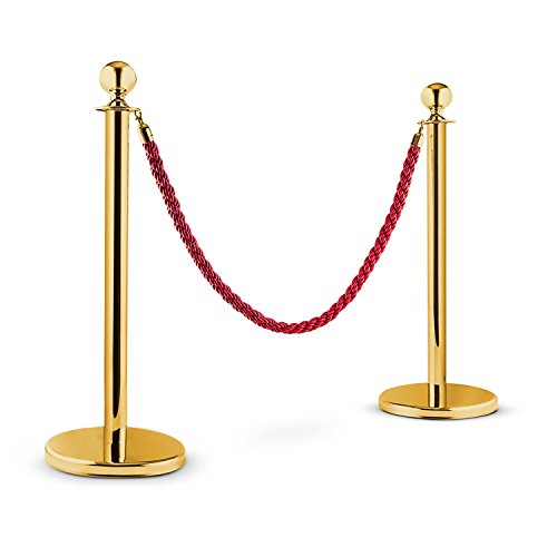 oneConcept Golden Gate sistema de limitación de paso (2 postes más 1 cuerda, estable, elegante catenaria, base firme, resistente a las condiciones de la intemperie) - dorado