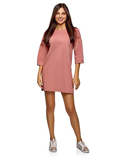 oodji Ultra Mujer Vestido Recto con Sisa Caída, Rosa, ES 40 / M