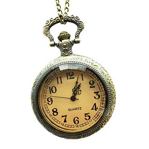 P Prettyia Clásico Flor De Póquer Steampunk Cuarzo Reloj De Bolsillo Collar Colgante De Bronce