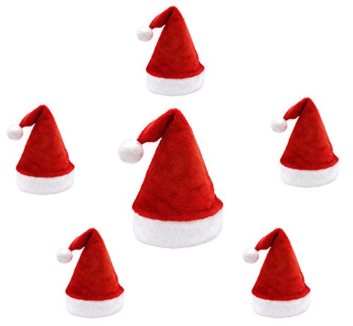 Pack 6 Gorro Papá Noel de Navidad de Santa Claus de Terciopelo de Felpe Suave Sombreros Rojos Navideño de Invierno para Fiesta Festiva de Año Nuevo para Adultos y Niños Unisex (4 Adulto 2 Niño)