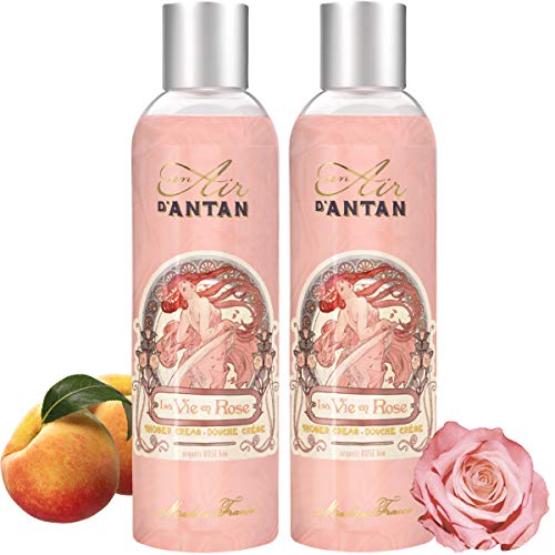 Pack De 2x250 ml: Gel De Ducha Frances ROSA/Un Air d’Antan® / Formula Hidratante/Rosa, Pachuli, Pesca/Piel Sensible/Gel De Baño Mujer/Gel de Ducha Hombre/Piel Lisa