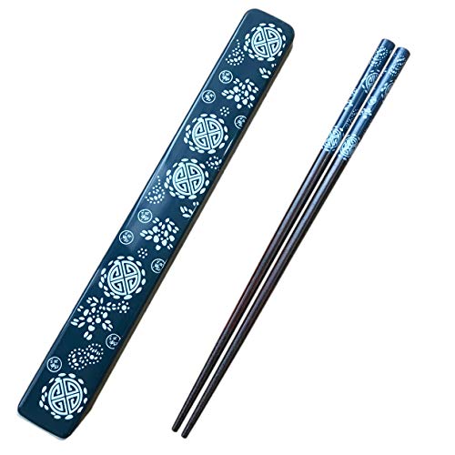 Palillos Japoneses Reutilizables de Madera Natural 1 par con Estuche, Portátil y Apto para Lavavajillas (Azul)