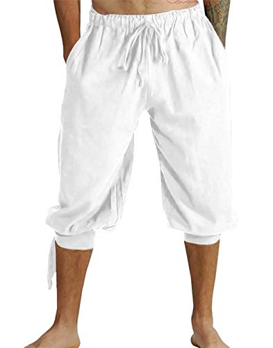 Pantalones cortos para hombre, con cordones, pantalones de verano, vikingos, piratas, medievales, vintage, disfraz informal, tiempo libre, playa, pantalones cortos para hombre A-blanco. XXL