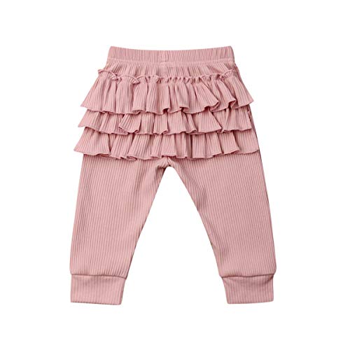 Pantalones Invierno para Niñas Jeggings Acanalados Bebé de Color Sólido con Volantes Leggings de Algodón para Bebé Niña 0-3 Años