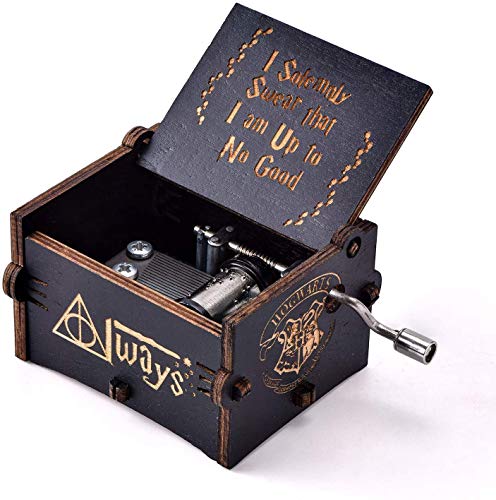 Para Harry Potter la caja de música hecha a mano de madera vintage con manivela tallada, adecuada para regalos a hombres y mujeres de la familia Caja Decorativa (Negro)