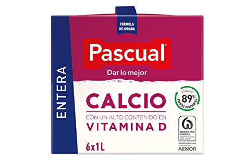 Pascual Leche Calcio Entera - Paquete de 6 x 1000 ml - Total: 6000 ml
