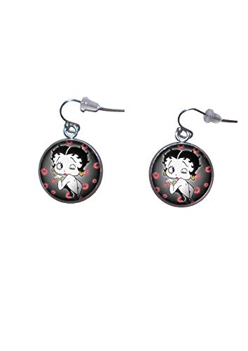 Pendientes de colgar de Acero, Diámetro 20mm, Hecho a Mano Ilustración Betty Boop