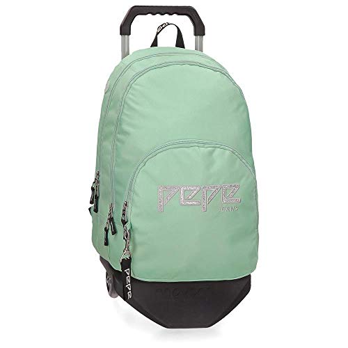 Pepe Jeans Uma Mochila Doble Compartimento con Carro Verde 32x44x22 cms Poliéster 20.46L