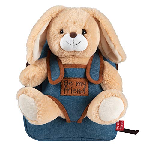 PERLETTI - Mochila Infantil Grande de Animal de Peluche - Bolso para Niños Niñas 3 4 5 Años con Muñeco Extraíble para Escuela Guarderia Viaje - Bolsa Escolar Suave - 21x27x9 cm (Conejito)