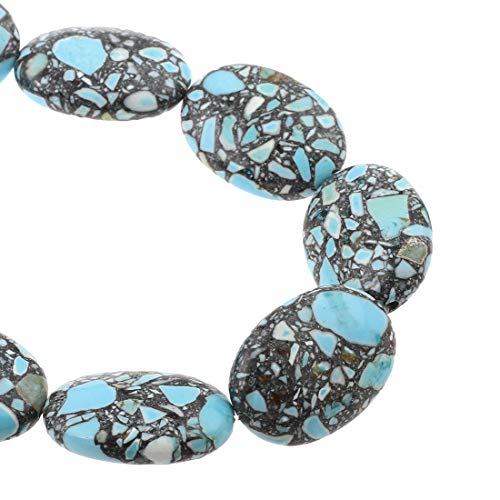 Perlin Hilo de piedras preciosas turquesas, mosaico, piedras preciosas, perlas azules, con agujero para enhebrar, perlas para joyas, piedras preciosas (24 x 18 x 9 mm, ovalado)