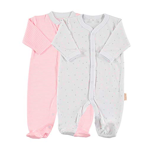 Petit Oh! - Pack de 2 Pijamas de Manga Larga para bebé 100% algodón Pima Talla 6-9 Meses (Estrella Rosa + Listado Rosa)