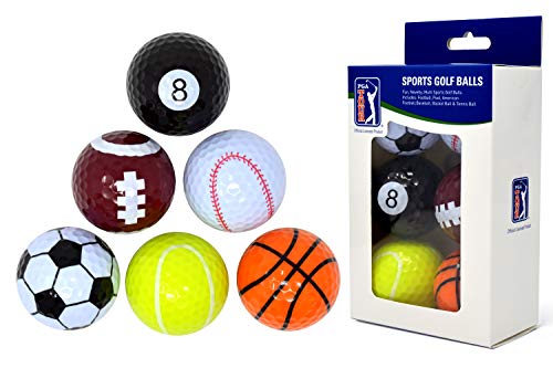 PGA Tour Einzigartige Fun Sport Golfbälle (6er Originales y Divertidas Bolas de Golf y Otros Deportes (Set de 6), Unisex, Multicolor