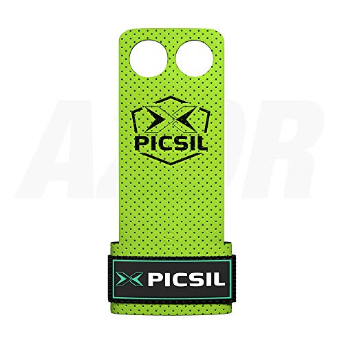 PICSIL Calleras Azor para Cross Training 2 Agujeros Agarre y Protector de Mano o Guantes para Gimnasia Unisex para Hombres y Mujeres en Deportes de Fitness Calistenia Halterofilia (Talla M, Verde)