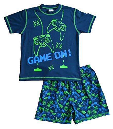 Pijama corto para niños de 7 a 16 años, diseño de Space Invader Game On Controller, color verde y azul marino