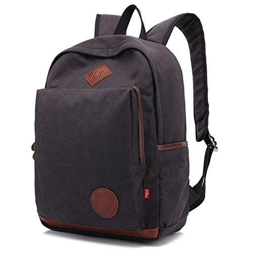 Pinle Mochila de Lona, ​​15.6 Pulgadas Laptop Daypack, Bolsas de Lona para Hombre, Senderismo Mochila Escuela Daypacks Portátil Bolsa de guijar (Color : Black)