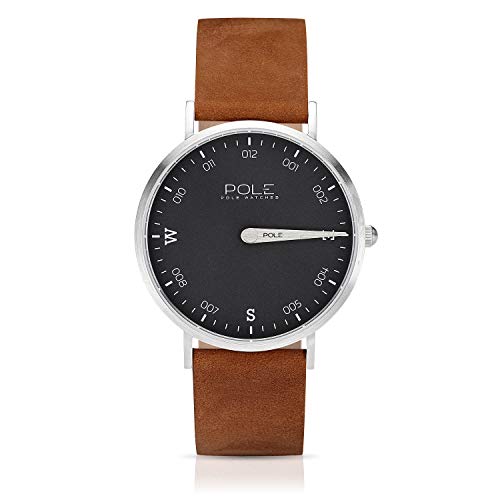 Pole Watches Reloj de Pulsera Analógico Monoaguja de Cuarzo para Hombre Esfera Plomo y Correa de Cuero Camel Modelo Compass Hazel B-1001PL-MA04