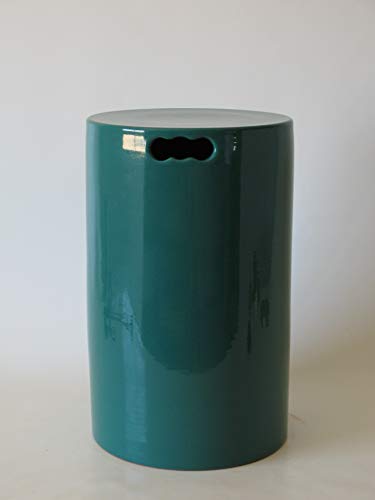 POLONIO - Puff de Ceramica Verde de 45 cm Alto - Taburete de Ceramica para Salón o Jardin - Mesa de Ceramica Color Verde