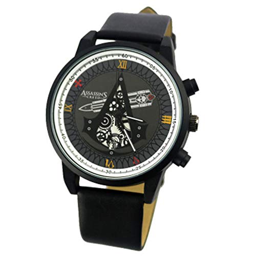 POMUTRE Hombre Relojes de Pulsera Assassins Creed Watch Pareja Relojes de Pulsera Relojes con Movimiento de Bandera Negra (Negro, Estilo B)