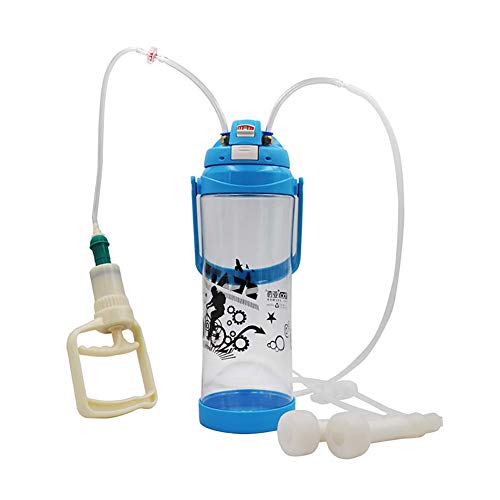 PROBEEALLYU Máquina de ordeñar, 3L/0.8 galones portátil manual máquina de ordeño de doble cabeza de plástico para tetina de vaca, oveja, cabra (azul)