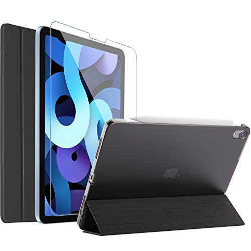 ProCase Funda con Protector de Pantalla para Nuevo iPad Air 4 10,9" 2020, Carcasa Delgada con Tapa Inteligente y Protector Vidrio Templado para iPad Air 4 Generación 2020 A2324/A2072/A2316/A2325-Negro