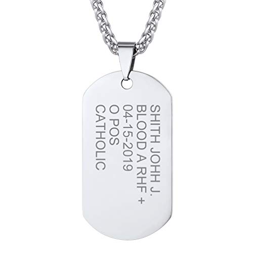 PROSTEEL Joyería Acero Inoxidable Colgante Collar Hombre Placa de Militar Dog Tag ID Pendant Plata