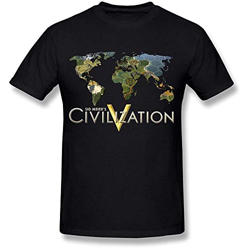 PWlZ Men's Cool Picture SID Meiers Civilization V Game Cotton T-Shirt Black（Size:XXXL