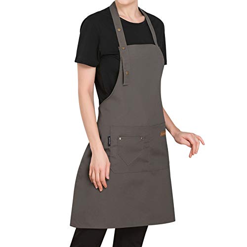 Qianbo Ajustables Delantales Cocinero Delantal de Cocina con Bolsillos para Hombres Mujeres Mandil para Hornear Cocinero Camarero Gris Oscuro