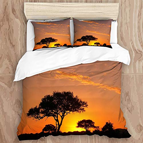 QIUTIANXIU Juego de Funda nórdica,Atardecer Africano-Sebastian-musial,Juego de Cama Decorativo de 3 Piezas con 2 Fundas de Almohada,Super Rey