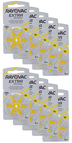 Rayovac Extra Advanced - Pilas de audífono Zinc Aire A10/PR70, pack de 60 unidades, color amarillo