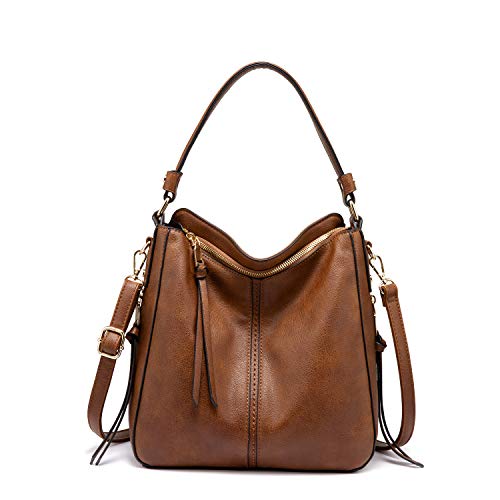 Realer Bolso Mujer Hobo Casual Bolsos Bandolera Sintetico Bolsos de Hombro Cuero PU Shopper Bolsa Tote Vintage para Trabajo, Diario Vida, Navidad y Fiesta Marron