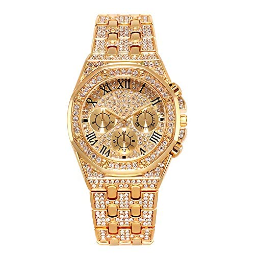 Reloj de Oro para Hombre con Reloj de Diamante para Hombre Relojes de Hip Hop - Unisexo Iced out Reloj Hombres Diamantes Plateados
