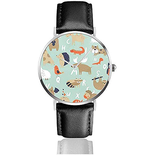 Relojes De Pulsera Alfabeto De Zoológico De Cuarzo Con Animales Lindos En Estilo De Dibujos Animados Reloj Unisex Reloj Deportivo Correa De Cuero De Pu Relojes De Pulsera De Acero Inoxidable De Cuarzo