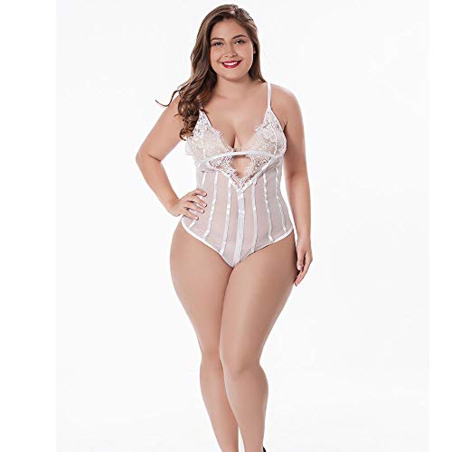 S-1 Ropa Interior del Cordón De Las Mujeres del Mono Peluche Atractivo De La Muñeca Mini Boudoir Traje De Gran Tamaño Nightdressteddy Ropa Interior Atractiva del Cordón De,Blanco,L