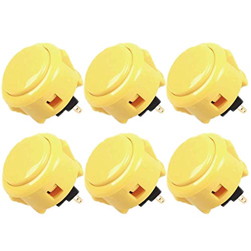 SANWA OBSF-30 - Botones de pulsador de arcade, color amarillo (6 unidades, compatible con palanca de mando para torneos SF4) OBSF-30 de 30 mm (amarillo) para Arcade Joystick consola de juegos