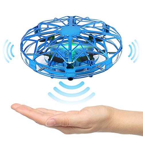 SATOHA Mini dron operado a Mano para Interiores con 5 sensores interactivos mejorados Fácil helicóptero de Bola voladora OVNI Giratorio de 360 ​​Grados para niños (Azul)