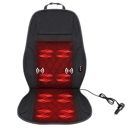 SEG Direct Cojín de Masaje vibratorio para Asiento de Coche con 3 Niveles y 2 Motores de Masaje para Espalda Lumbar Universal 12V Negro Cojín automático para Asiento de Coche para Oficina en casa