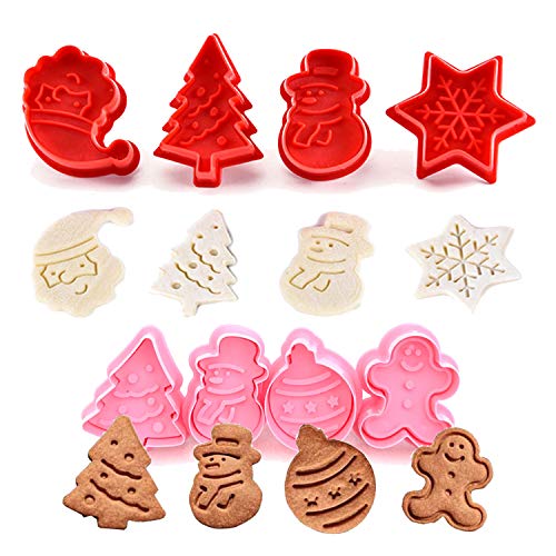 Set de 8 Moldes de Galletas Navidad Plástico Cortador para Galletas de forma Muñeco de Nieve Papá Noel Copo de Nieve árbol de Navidad Cortador de Pastel de Galletas 3D