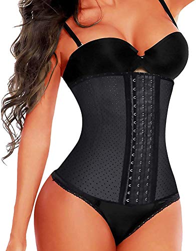 SHAPERX Mujer Waist Trainer Látex Underbust Corsé Largo Torso Fajas Reductoras Adelgazantes Corsé Reductor Perder Peso, UK-DT11588-Black-XL