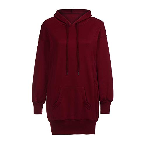 SHOBDW Mujer Liquidación Venta Sudadera con Capucha para de Color sólido Casual Fit Recta Invierno Manga Larga Tops Abrigos Chaqueta Sexy Vestidos Delgados (S, T-Rojo)