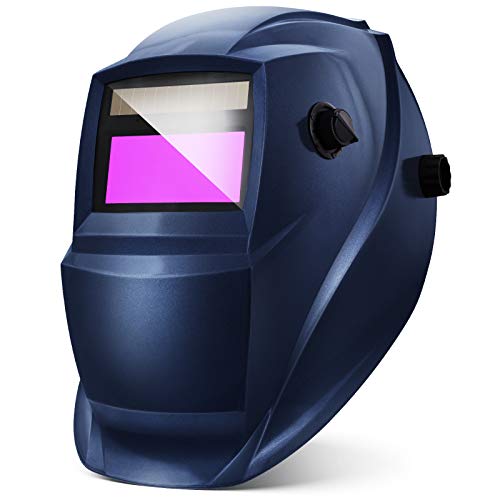 SHYOSUCCE Casco de Soldadura con Gran Campo de Visión, Oscurecimiento Variable: DIN 9-13, Careta para Soldar para Pulir, MMA, MIG/MAG,WIG/TIG, 5 Lentes de Recambio, Azul Oscuro