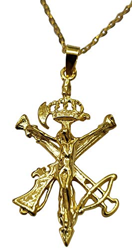 Sicuore Collar Colgante Cruz Cristo De Mena Cruz del Legionario y del Voluntariado Chapado en Oro- Plata de Ley 925 Incluye Cadena 45cm Y Estuche para Regalo