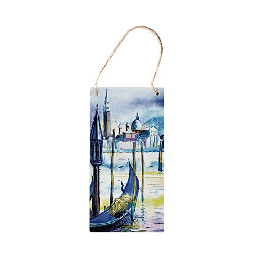 SIGNCHAT - Placa de Madera Colgante de Paisaje Vintage con Texto en inglés A View with Boat in Venice Italy, 12,7 x 25,4 cm