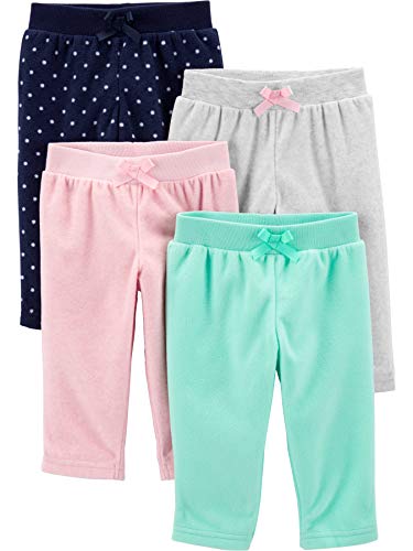 Simple Joys by Carter's 4-Pack Fleece Infant-and-Toddler-Pants, Rosa Jaspeado/Menta/Lunares, 3-6 Meses, Pack de 4