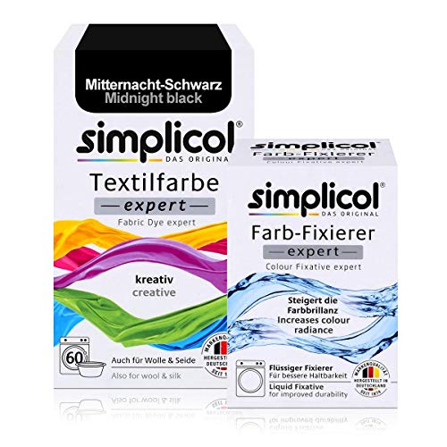 Simplicol Expert + fijador del Color Paquete de Kombi Fabric Dye: Tinte de Coloración para Textiles: Lavado a Mano o Lavadora - Medianoche Negro