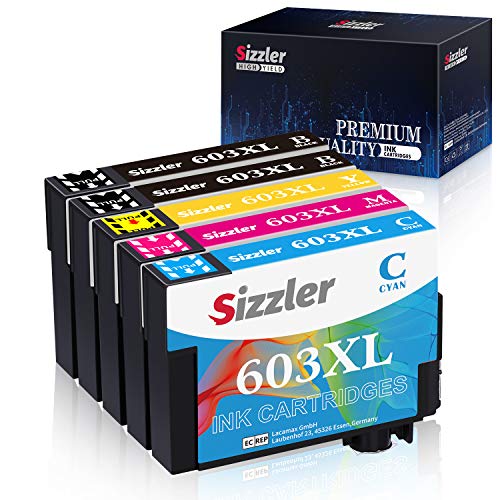 Sizzler 603XL Reemplazo para Epson 603 XL Cartuchos de Tinta Compatibles con Epson XP-3100 XP-4100 XP-2100 XP-2105 XP-3105 XP-4105 WF-2810 WF-2830 WF-2835 WF-2850,(2 Negro,1 Cian,1 Magenta,1 Amarillo)