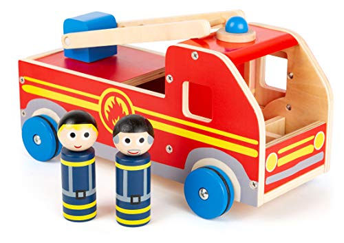 Small Foot Company-11456 Camión de Bomberos Grande de Madera, con Figuras de Juego y Escalera de Rescate móvil, a Partir de 3 años de Edad Juguetes, Multicolor (11456)